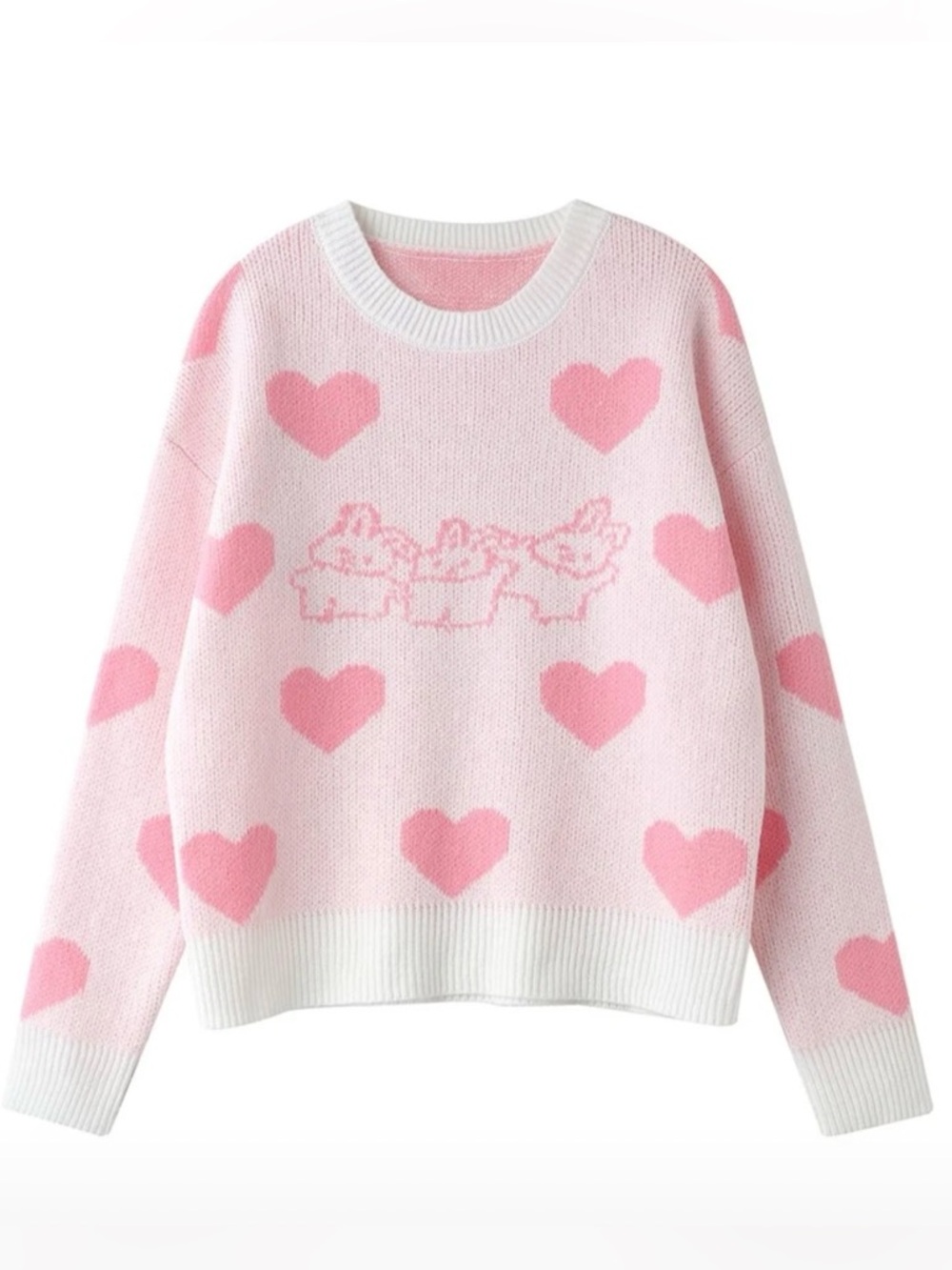 Pink Heart Pattern Crewneck Sweater